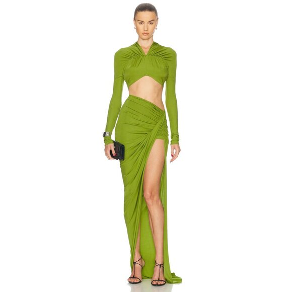 Atlein V-Neck Cropped Top in Lime Green - Picture 4 of 4